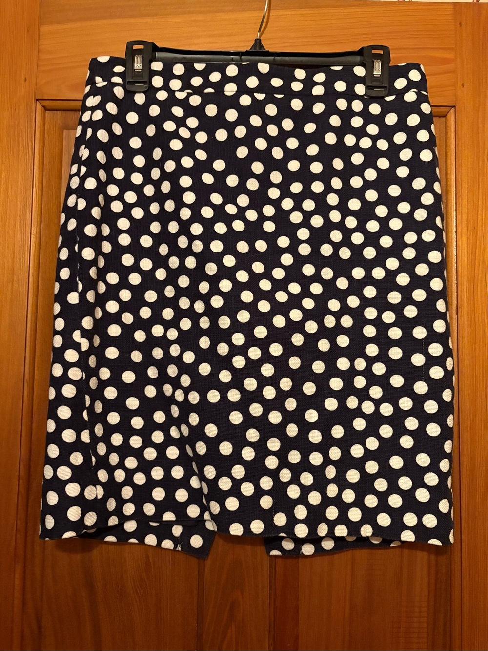 J. Crew Navy and White Polka Dot Pencil Skirt